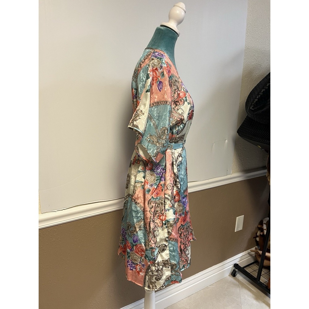 Cinema Etoile Vintage 2 Piece Nightgown Kimono Robe Set Floral Chain Print M/L - Picture 13 of 16